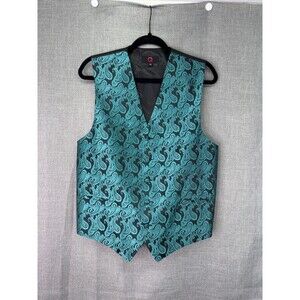 Brand Q Italian Design Men's Tuxedo Waistcoat Vest Teal Paisley Size M